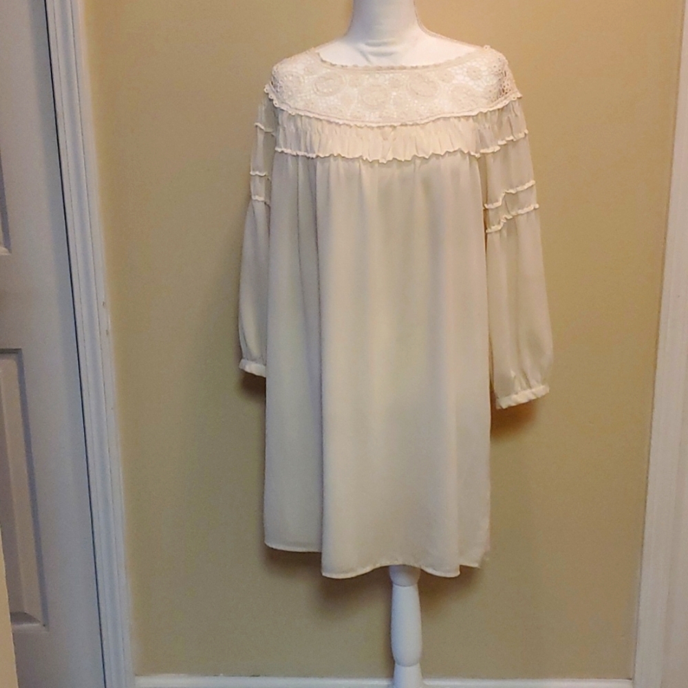 Forever 21 Romantic Crochet Lace Shift Dress, White Cream, Size Large